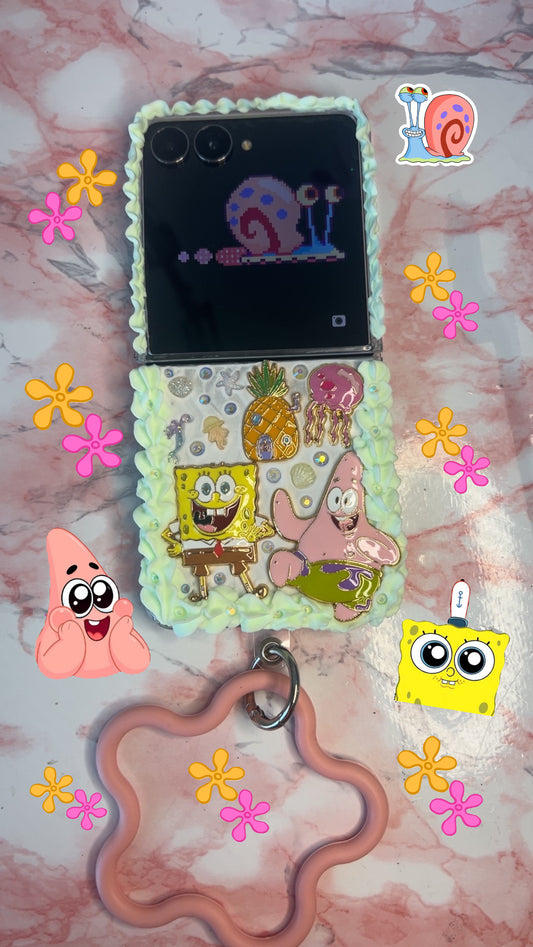 Z Flip 7/8 Sponge Bob *Ready To Ship* Decoden Case 🐌🍍✨